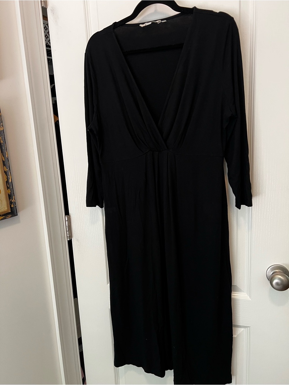 BODEN Black Draped V-Neck Maxi Dress with 3/4 Sleeves Size 16 long - Picture 12 of 12